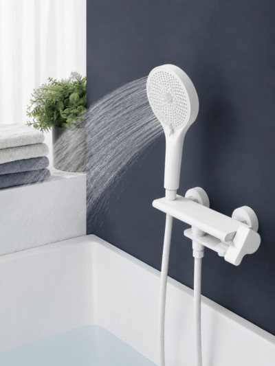 Mitigeur Baignoire SKELIO – Dérivation Bec-Douchette FCL09330 Blanc2