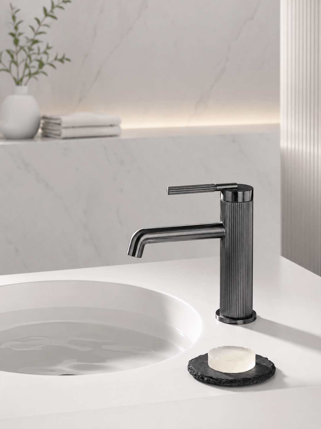 Mitigeur Lavabo Rétro Col Haut Cannelé Fancell – VERTIKA FCL21210 Gris1