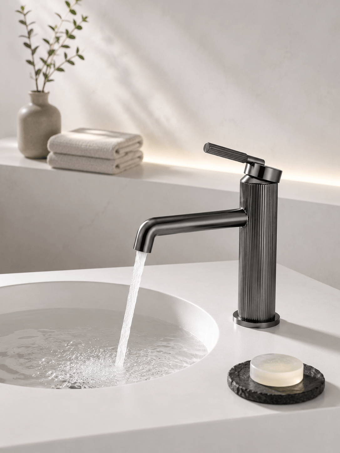 Mitigeur Lavabo Rétro Col Haut Cannelé Fancell – VERTIKA FCL21210 Gris2