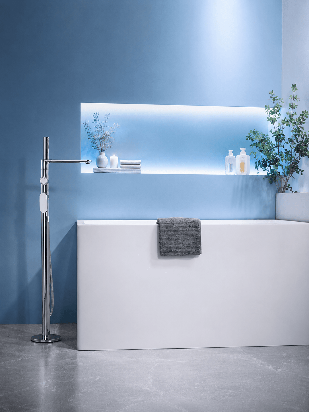 Robinet Baignoire Îlot COLONNA – Design Autoporté Luxe FCL801 Chromé1