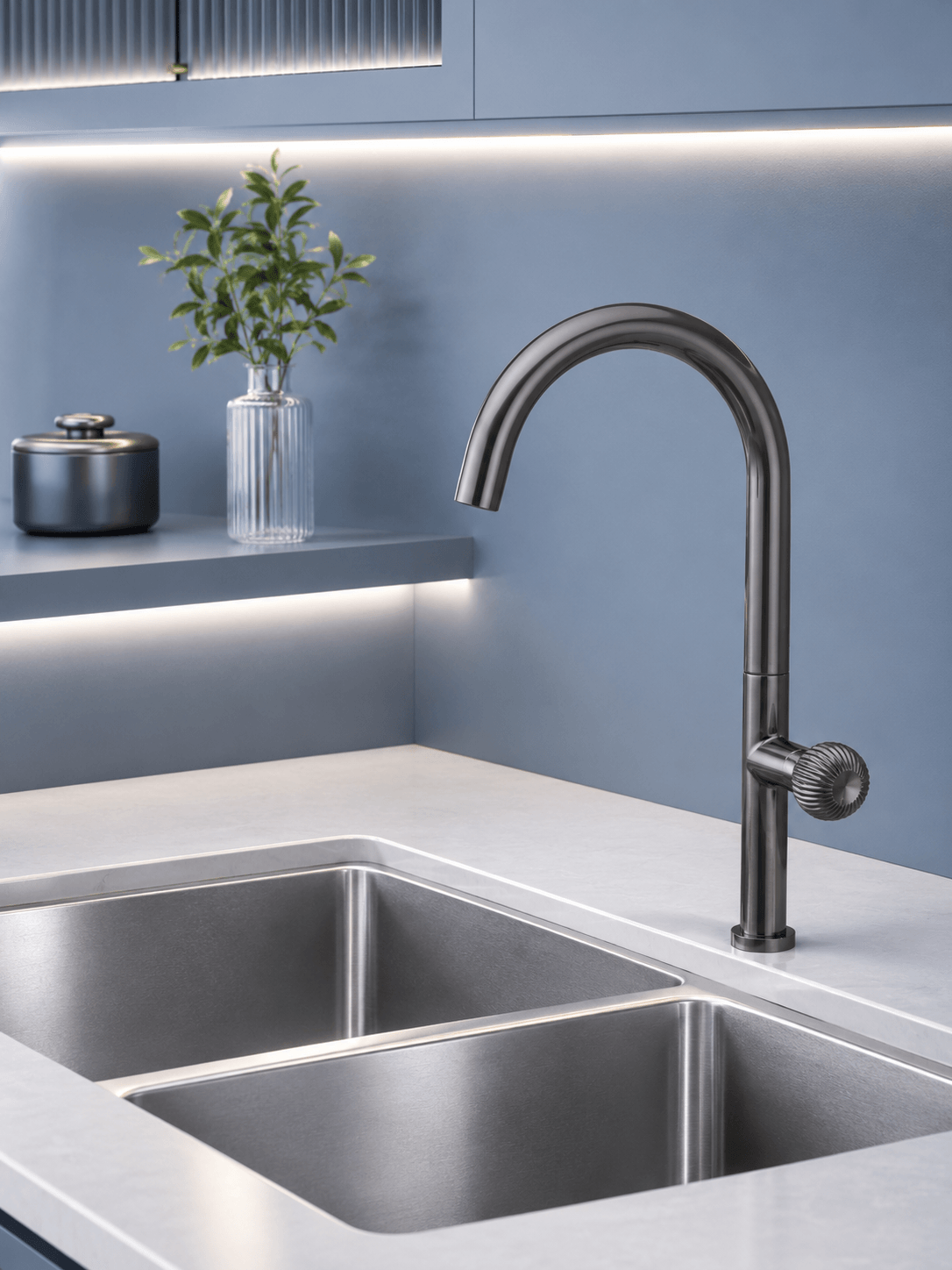 Robinet Cuisine Design CRISTALLO – Poignée Cristal FCL16650 Gris1