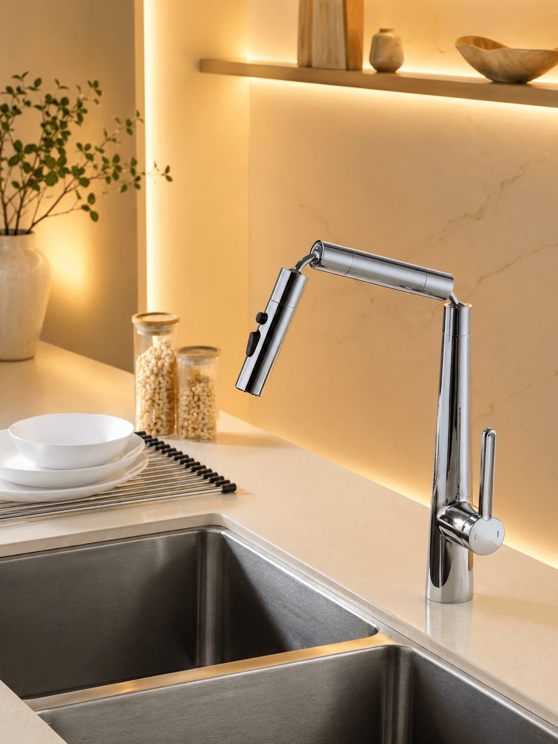 Robinet Cuisine Design TREVIA – 3 Sections Articulées FCL20653 Chromé1