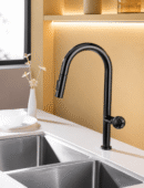 Robinet Évier Rétractable CRISTALLO – Poignée Cristal FCL16657 Noir1