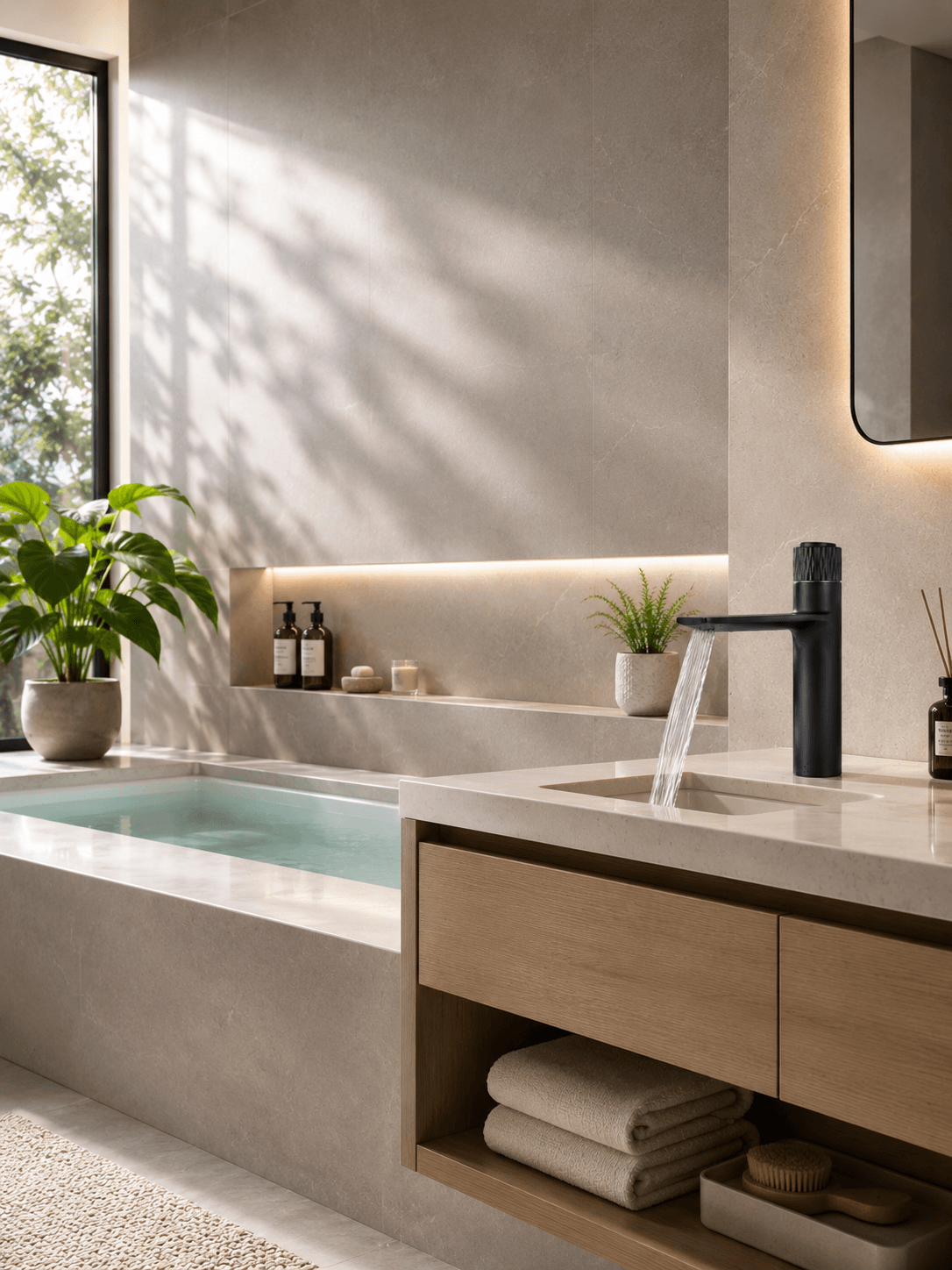 Mitigeur lavabo noir cascade Fancell — robinetterie salle de bain design contemporain
