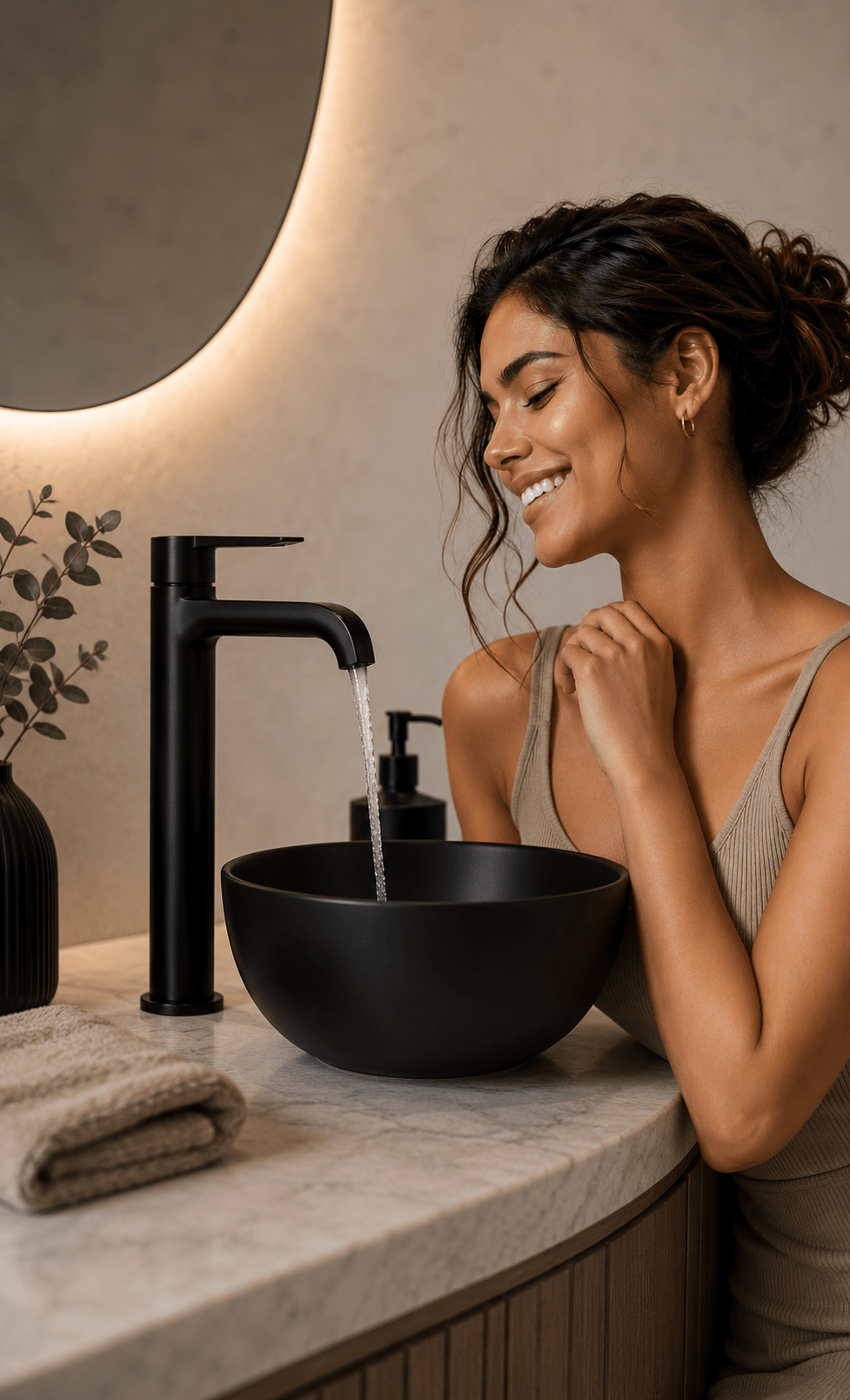 Mitigeur lavabo noir mat Fancell — robinetterie salle de bain design contemporain